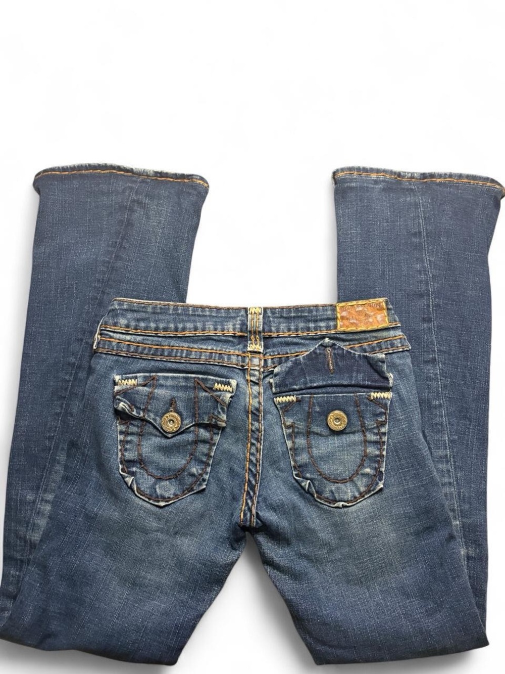 True Religion Women's Dark Blue Bootcut Jeans with Flap Back Pockets